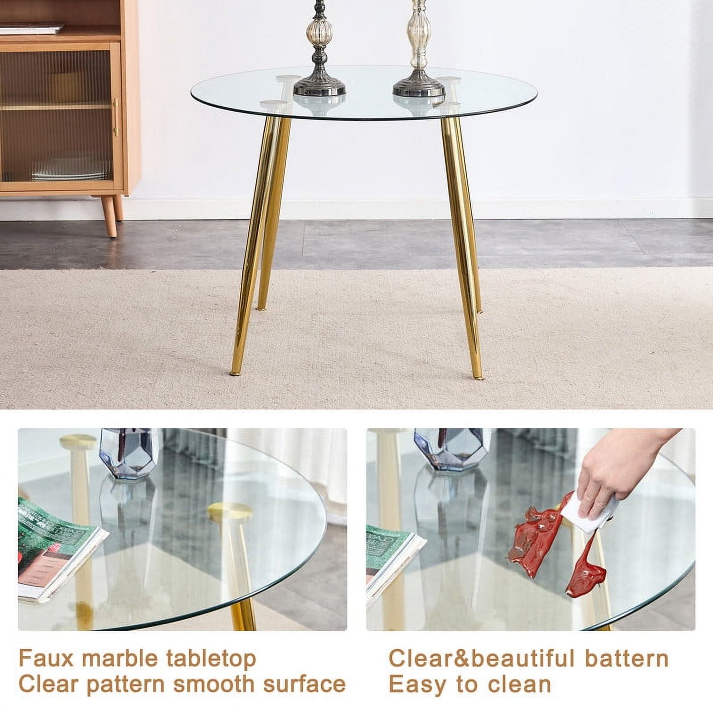 5-Piece Round Glass Dining Set for 4