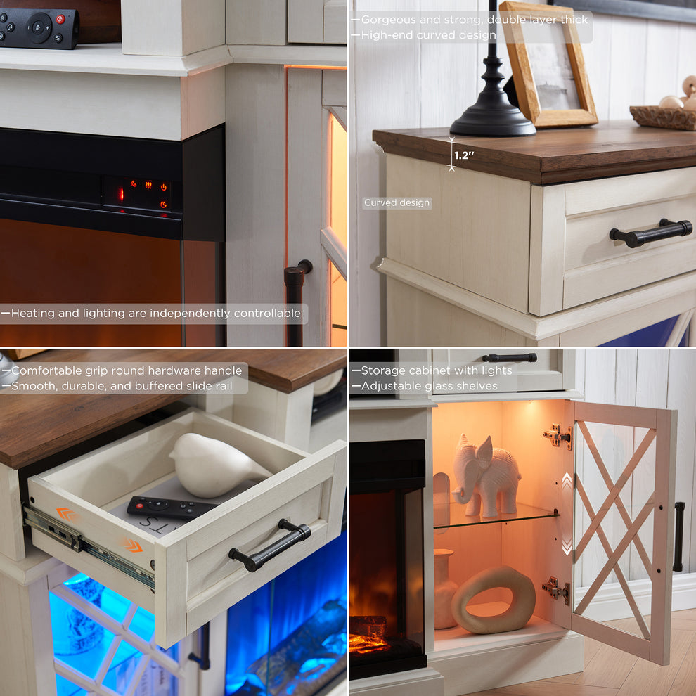 3-Sided Glass Farmhouse Fireplace TV Stand For TVs Up To 80''