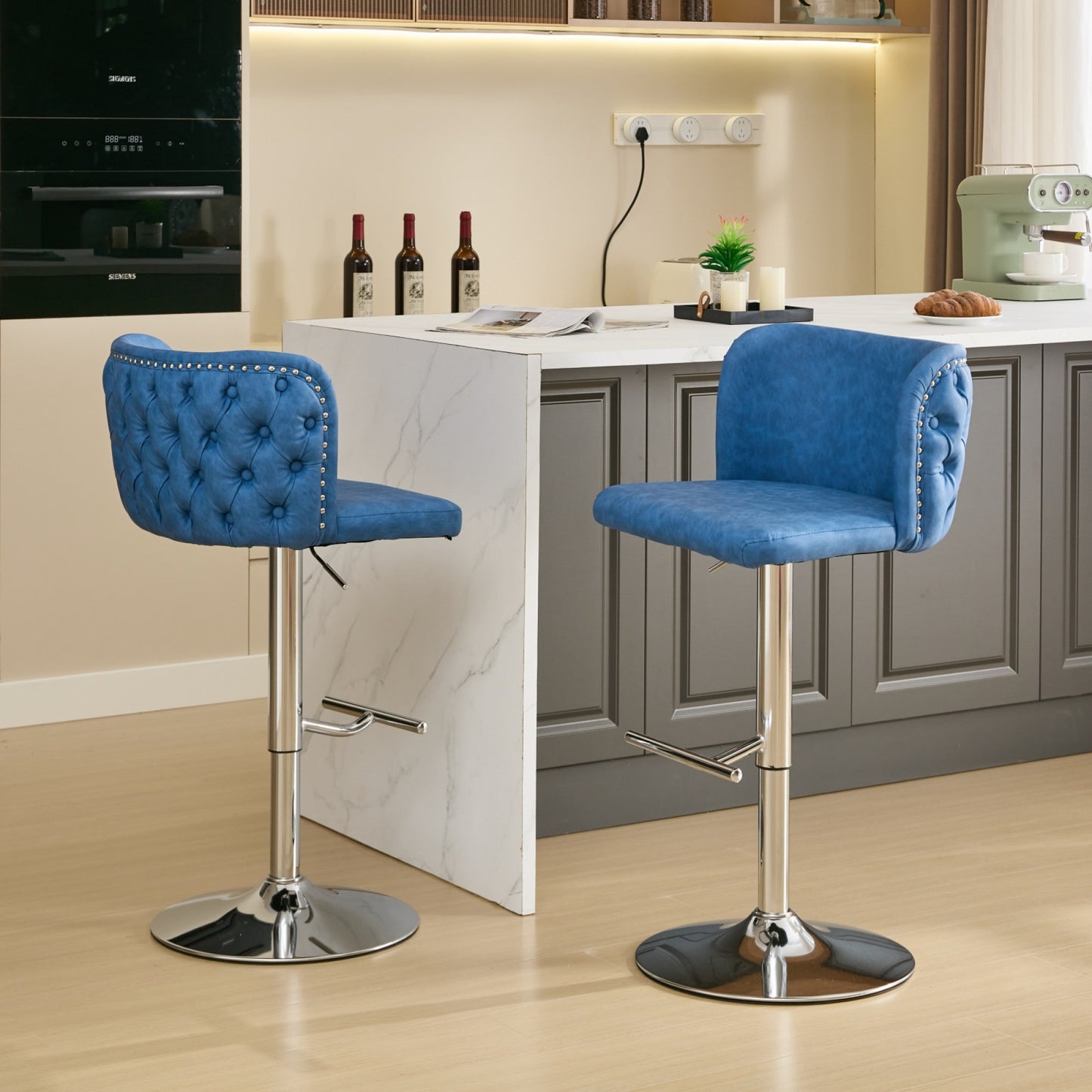 Set of 2 Faux Leather Swivel Bar Stools