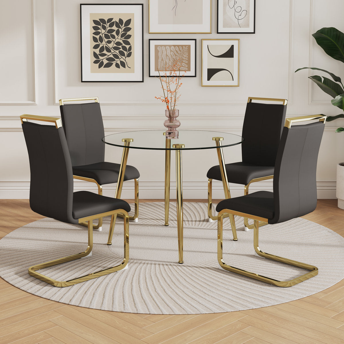 5-Piece Round Glass Dining Set for 4