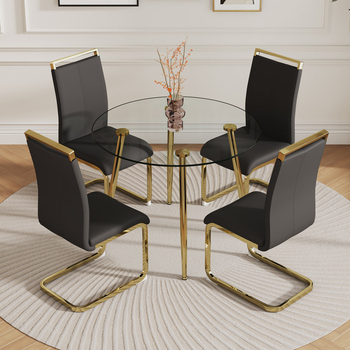 5-Piece Round Glass Dining Set for 4