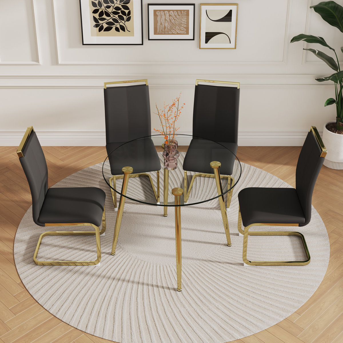 5-Piece Round Glass Dining Set for 4