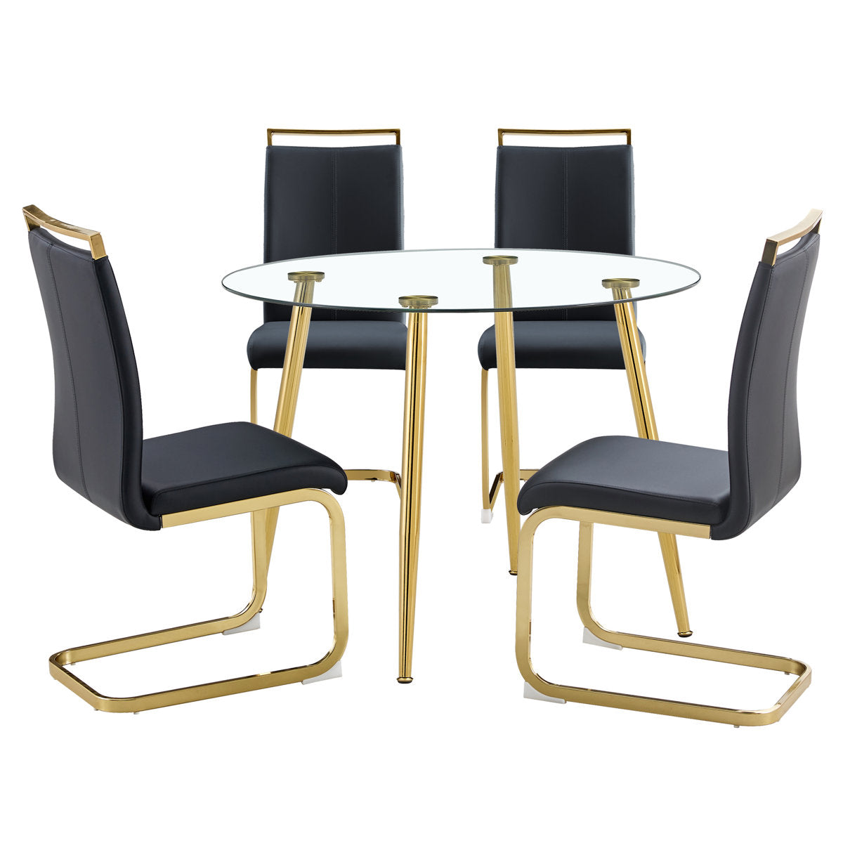 5-Piece Round Glass Dining Set for 4