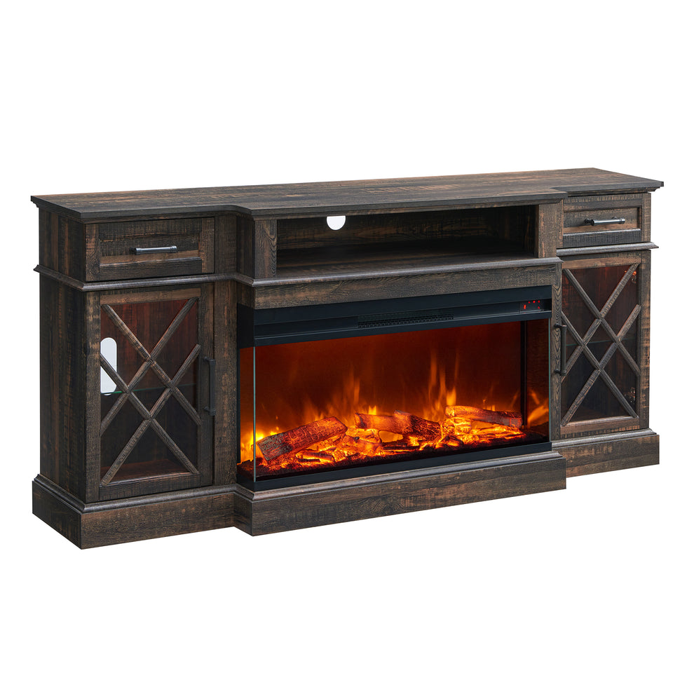 3-Sided Glass Farmhouse Fireplace TV Stand For TVs Up To 80''