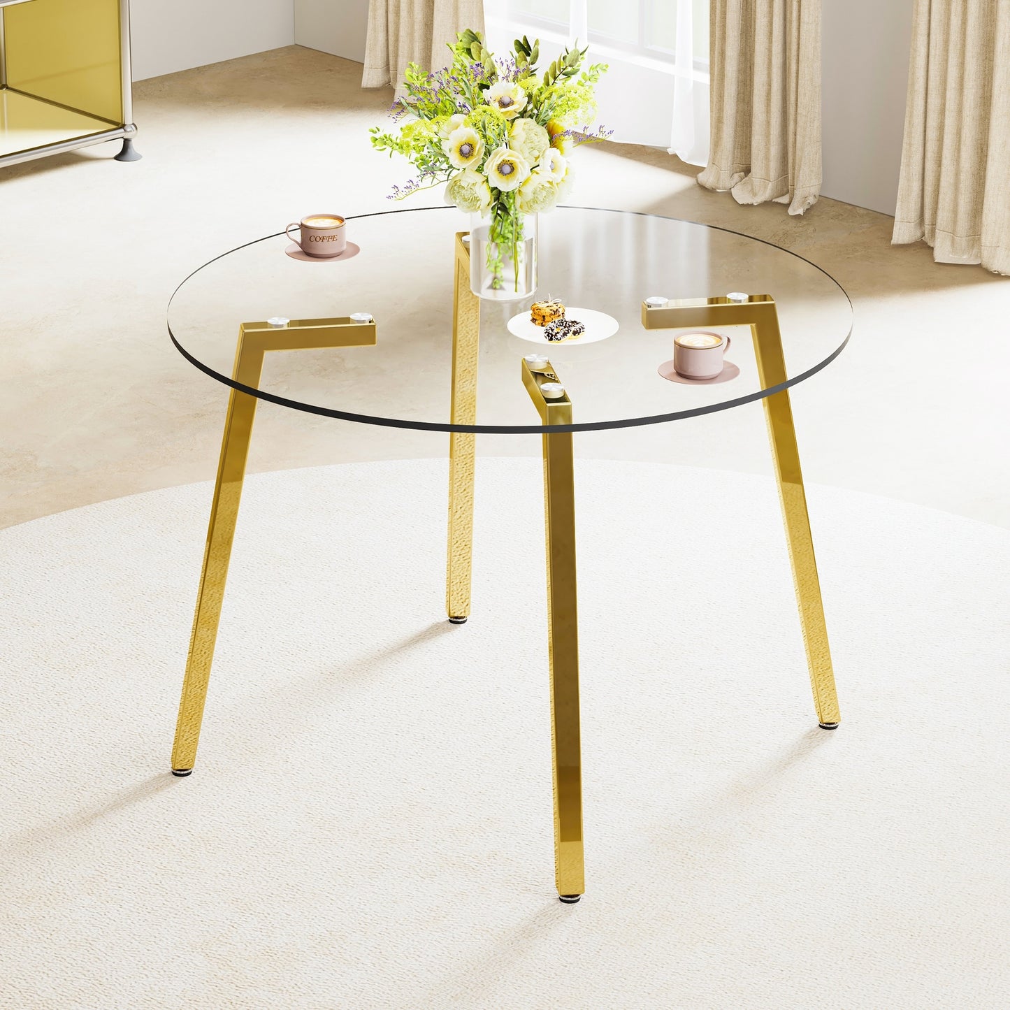 5-Piece Round Glass Dining Set for Four