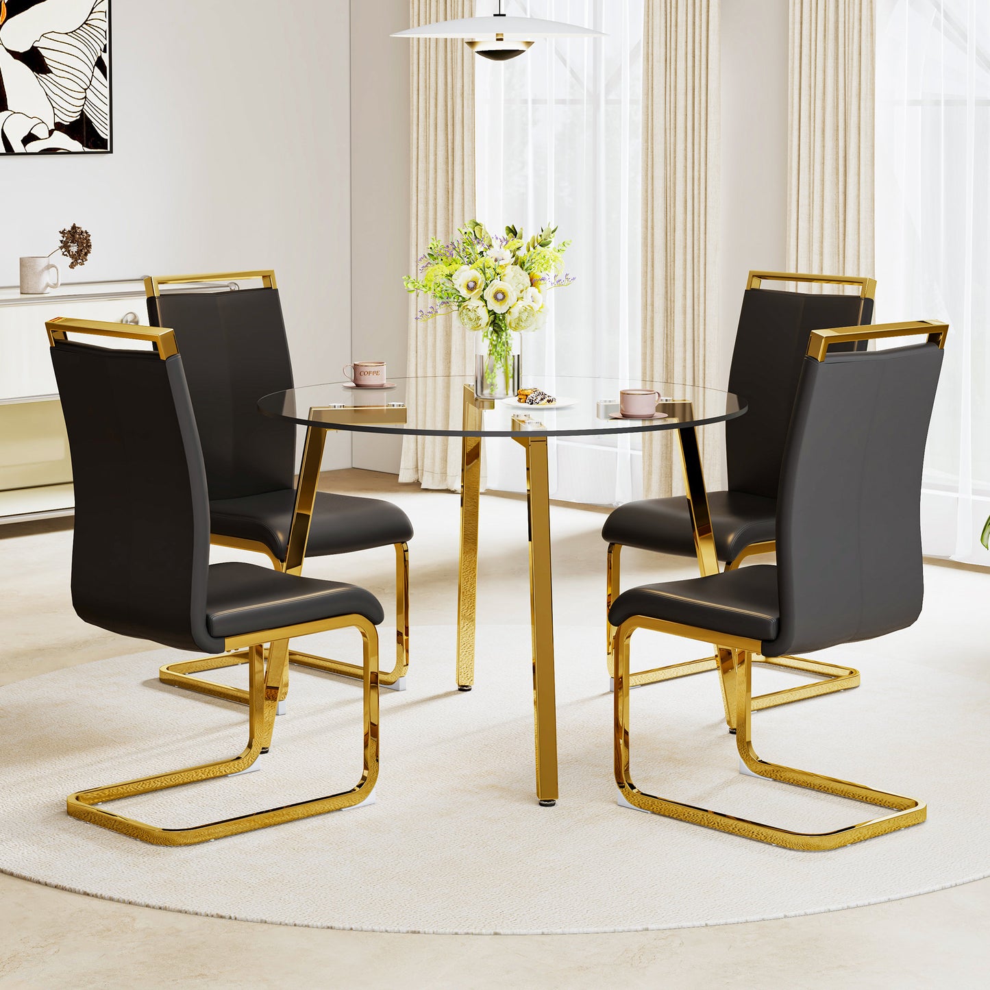 5-Piece Round Glass Dining Set for Four