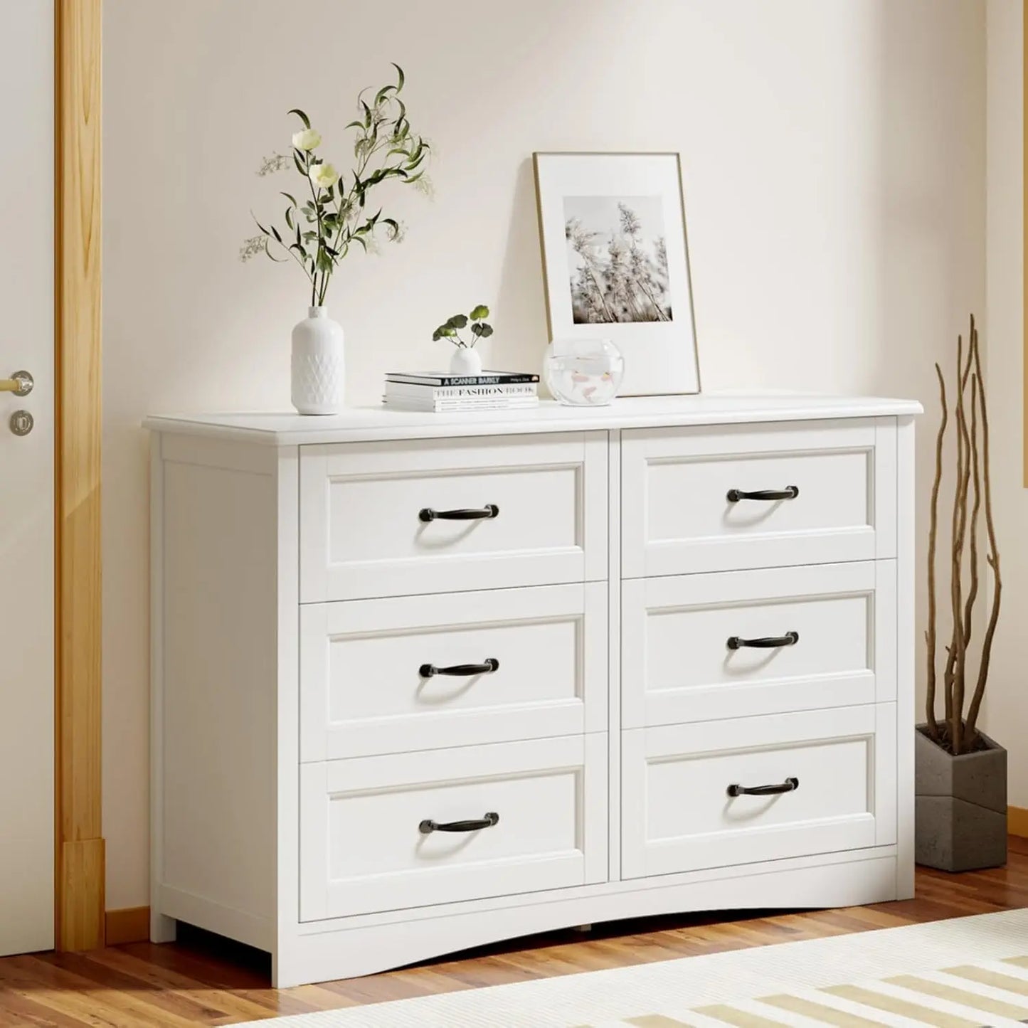 6 Drawer Dresser for Bedroom,47'' Larger Chest of Drawers with Mental Handle