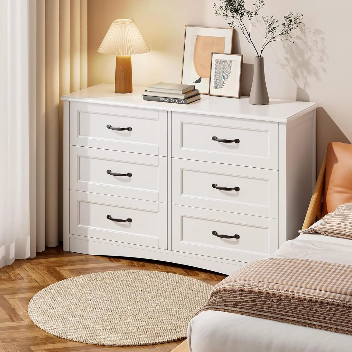 6 Drawer Dresser for Bedroom,47'' Larger Chest of Drawers with Mental Handle