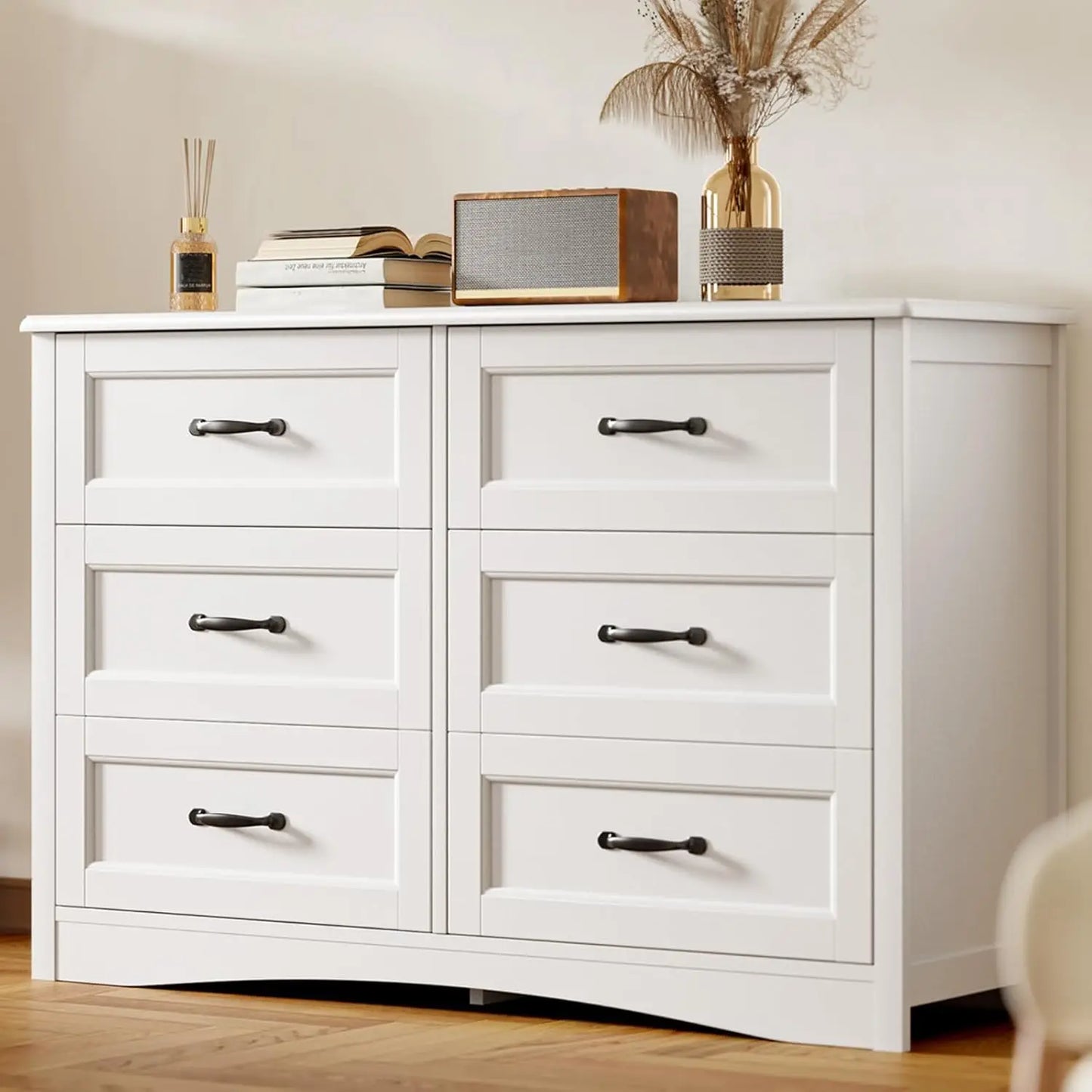 6 Drawer Dresser for Bedroom,47'' Larger Chest of Drawers with Mental Handle