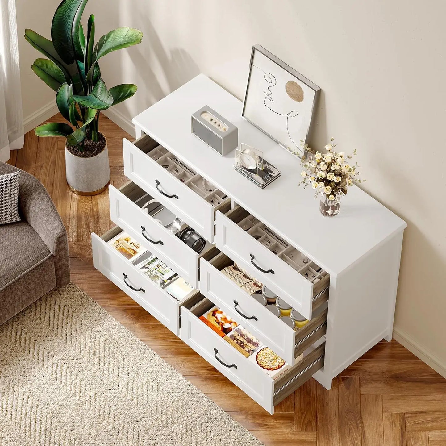 6 Drawer Dresser for Bedroom,47'' Larger Chest of Drawers with Mental Handle