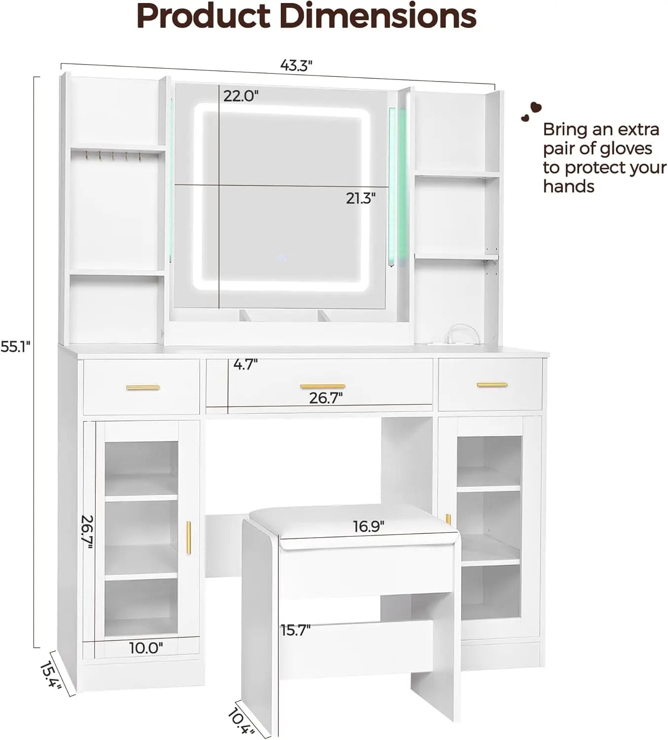 Vanity Desk with Mirror and Lights