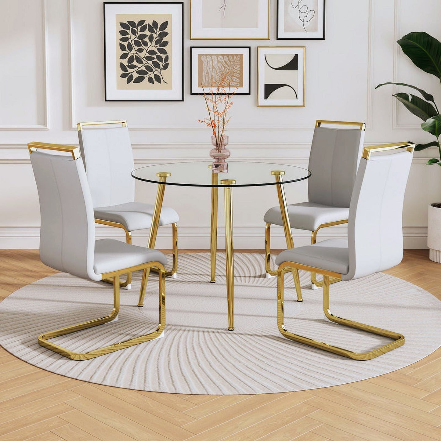 5-Piece Round Glass Dining Set for 4