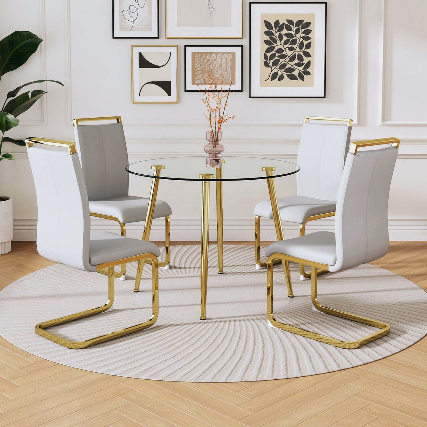 5-Piece Round Glass Dining Set for 4