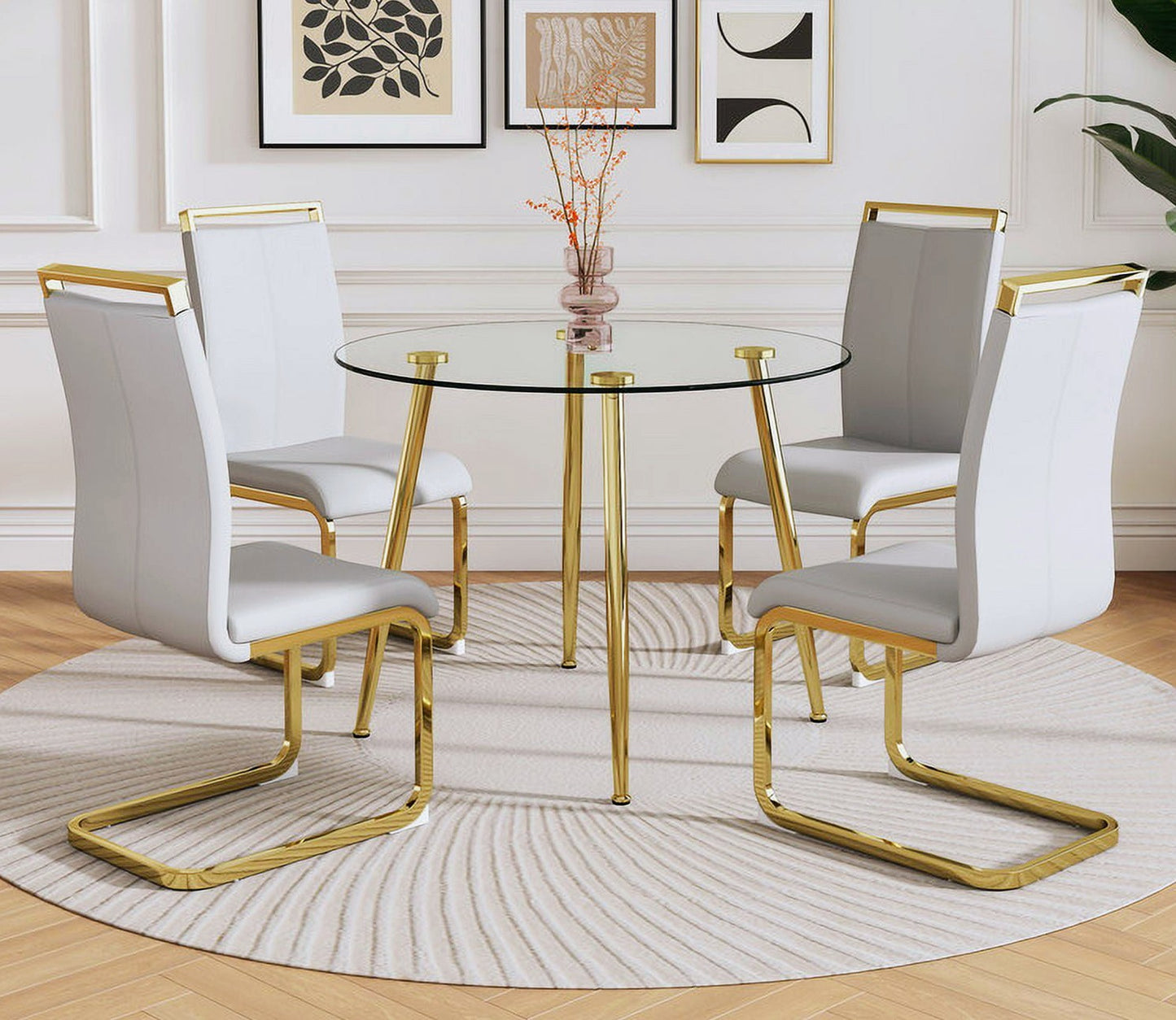 5-Piece Round Glass Dining Set for 4