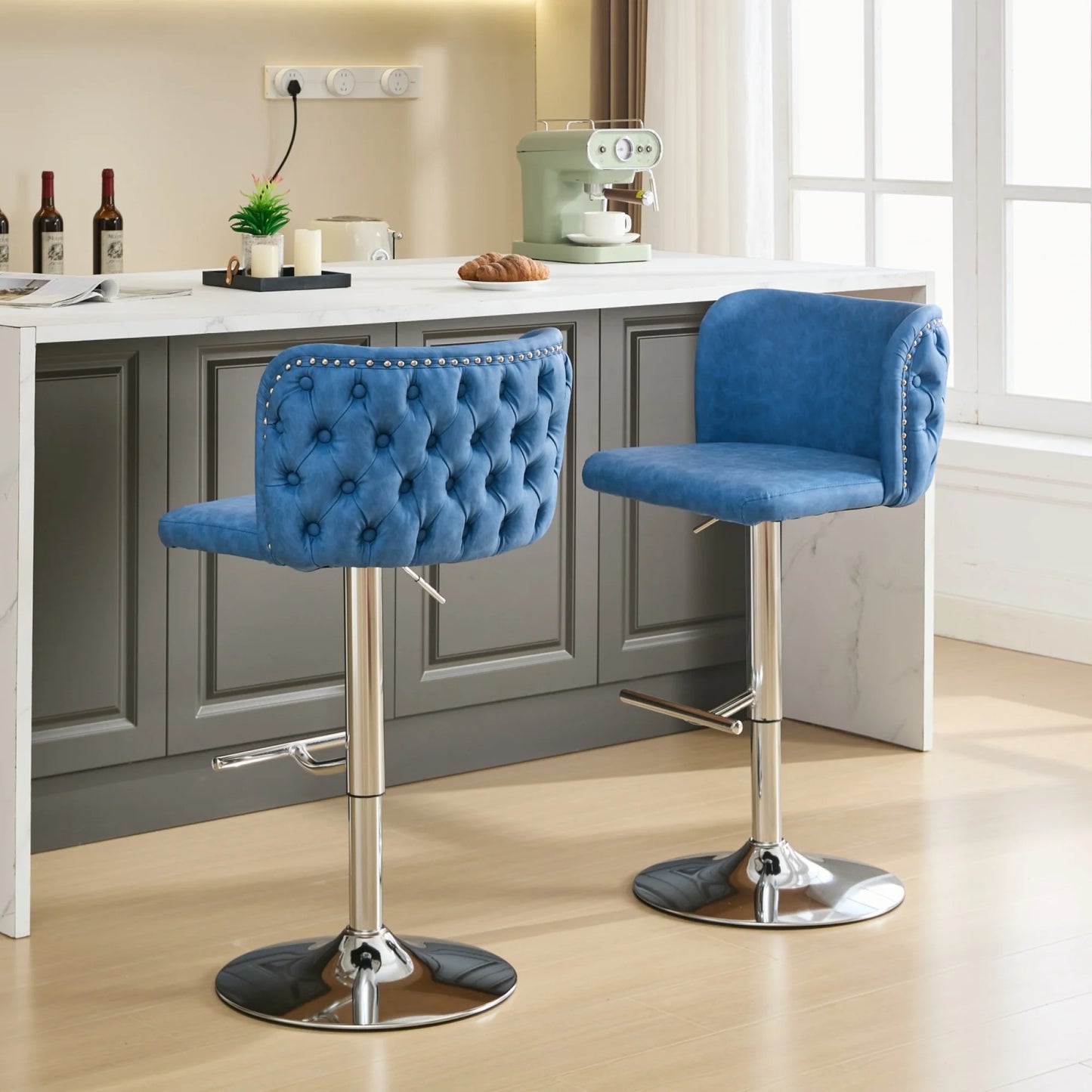 Set of 2 Faux Leather Swivel Bar Stools