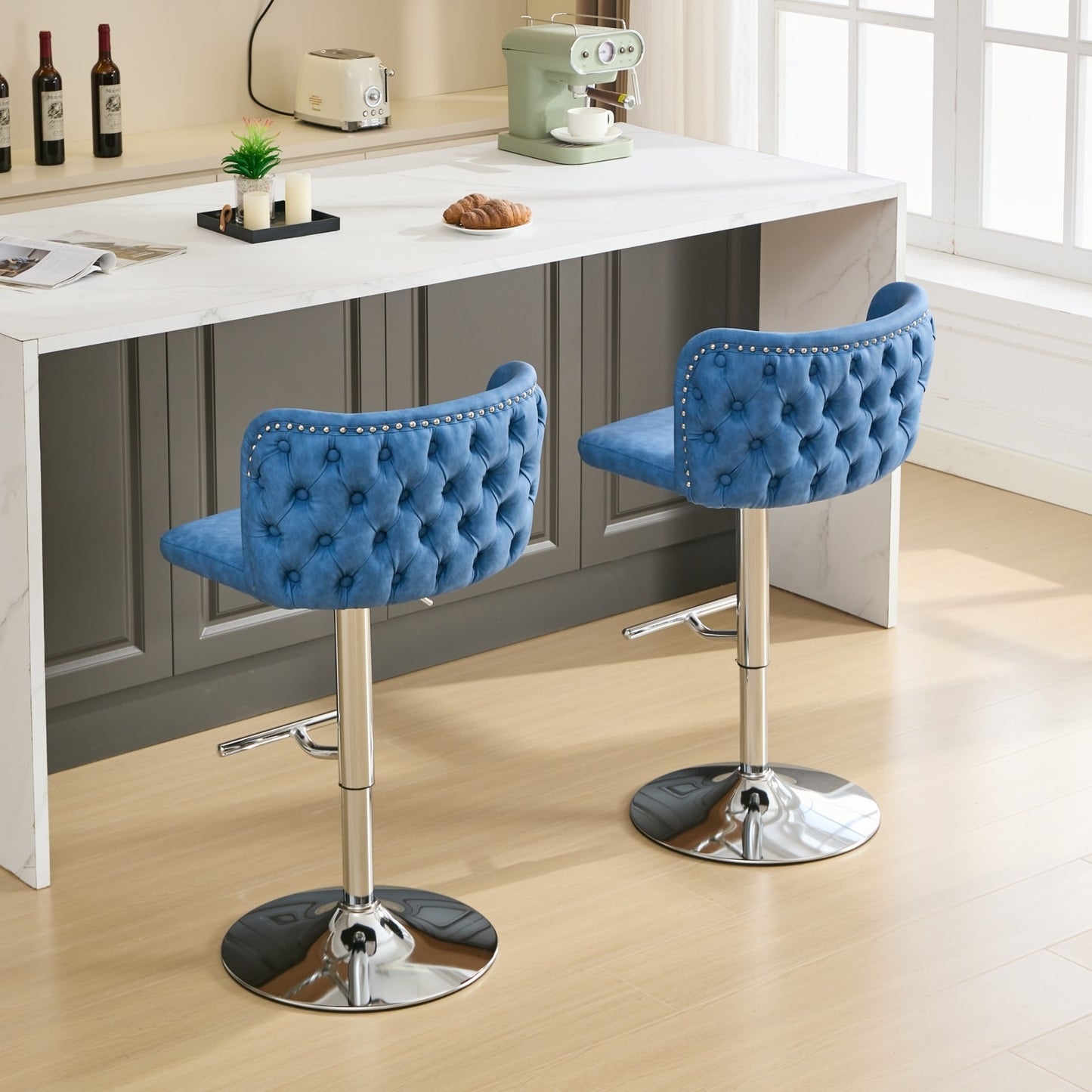 Set of 2 Faux Leather Swivel Bar Stools