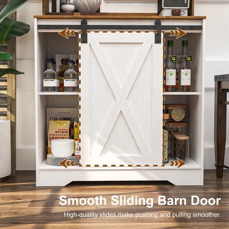 Coffee Bar Cabinet, Indoor Sideboard with 3 Tiers Of Storage And 6 Hook