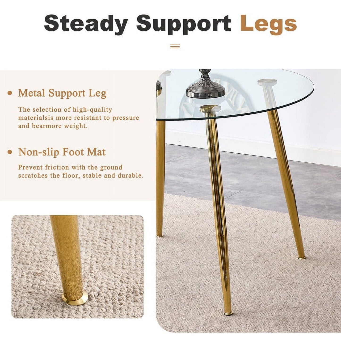 5-Piece Round Glass Dining Set for 4