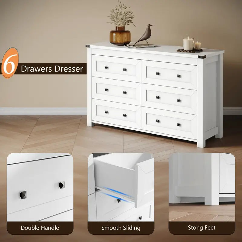 Modern 6-drawer wide wooden dresser