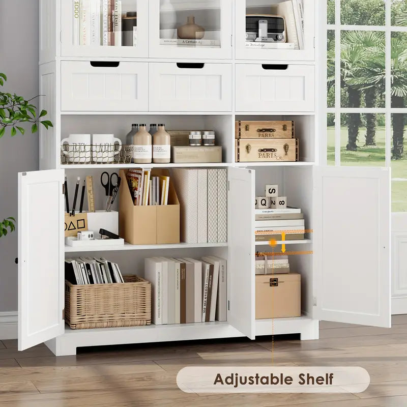 66.9" Tall Glass-Door Storage Cabinet