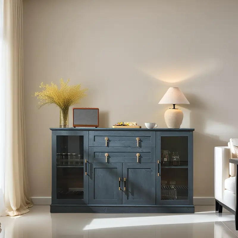Large Sideboard Cabinet With Glass Doors, Modern Buffet Cabinet With Adjustable Shelves And Drawers