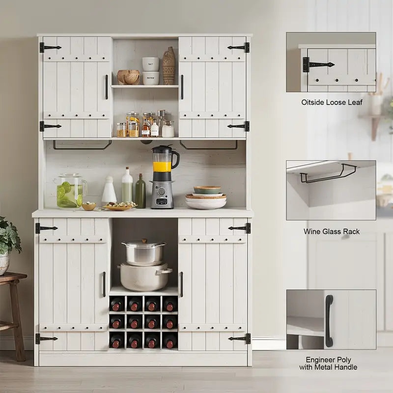Farmhouse Kitchen Pantry Coffee Bar With Drawers And Wine Rack With Adjustable Shelves