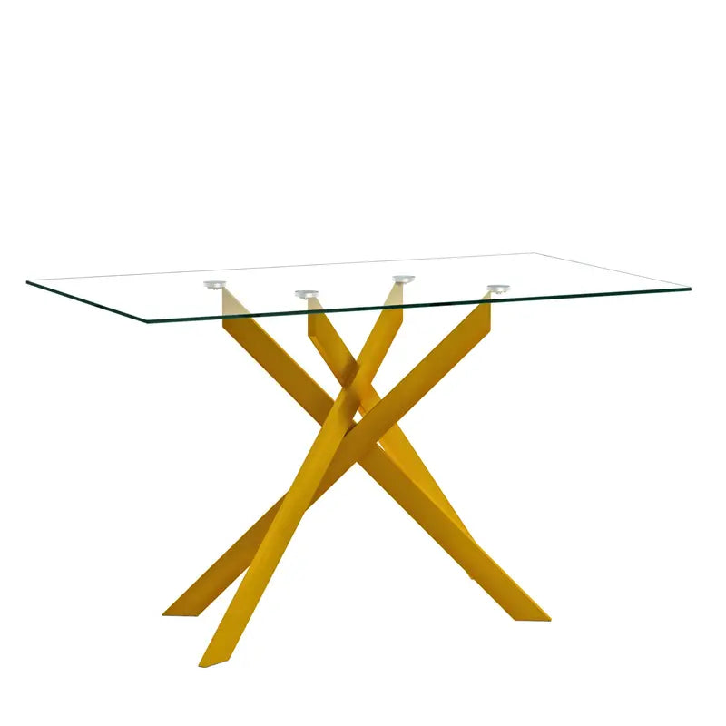 Classic Rectangular Glass Dining Table - Clear Tempered 51.18" with Golden Metal Legs