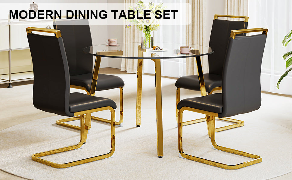 5-Piece Round Glass Dining Set for Four