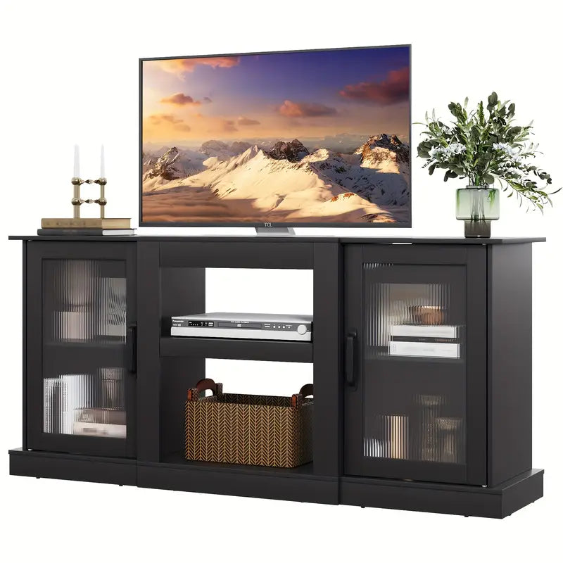 Retro TV Stand for 65 Inch TV, TV Console Cabinet with Storage, Open Shelves Entertainment Center for Living Room.