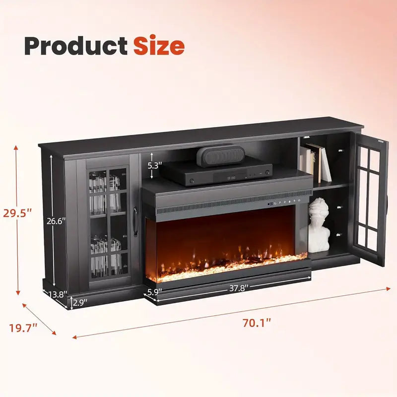 OYEROL 70 Farmhouse Fireplace TV Stand with 36 Electric Fireplace