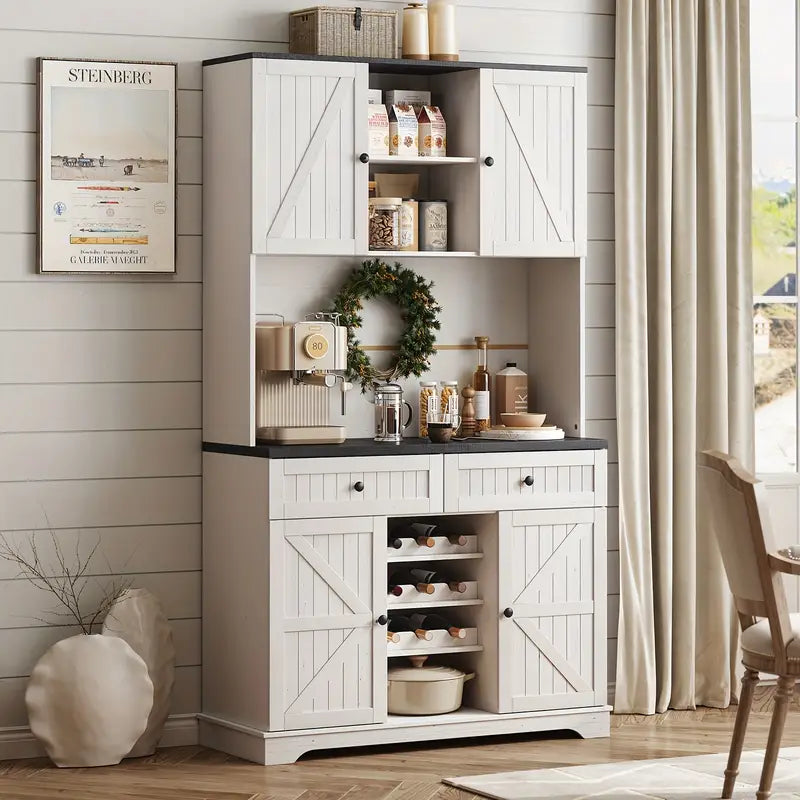 71" Farmhouse Pantry Cabinet with Wine Rack