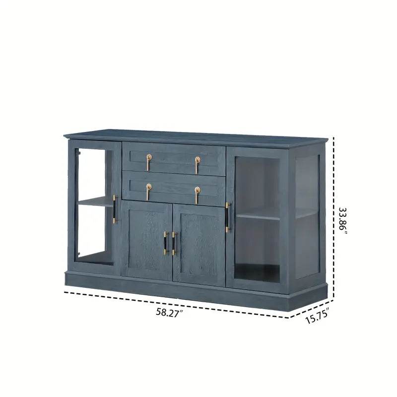 Large Sideboard Cabinet With Glass Doors, Modern Buffet Cabinet With Adjustable Shelves And Drawers