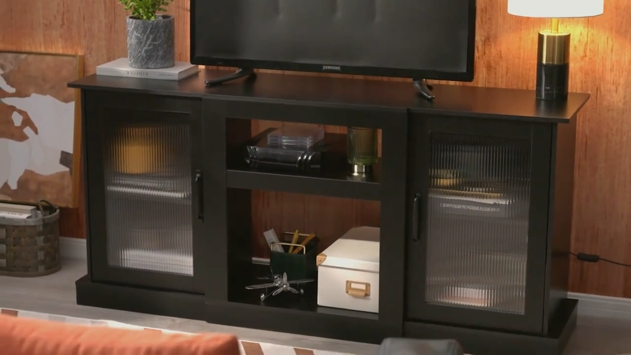 Retro TV Stand for 65 Inch TV, TV Console Cabinet with Storage, Open Shelves Entertainment Center for Living Room.