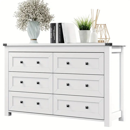 Modern 6-drawer wide wooden dresser
