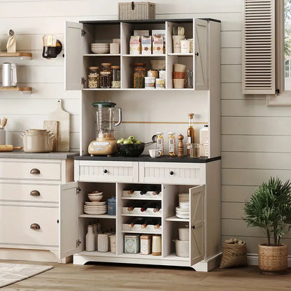 71" Farmhouse Pantry Cabinet with Wine Rack