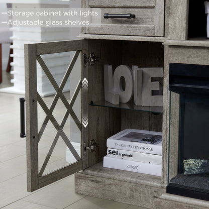 3-Sided Glass Farmhouse Fireplace TV Stand For TVs Up To 80''