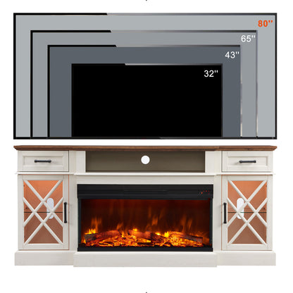 3-Sided Glass Farmhouse Fireplace TV Stand For TVs Up To 80''