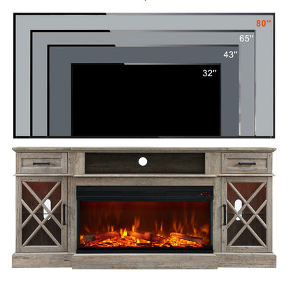 3-Sided Glass Farmhouse Fireplace TV Stand For TVs Up To 80''