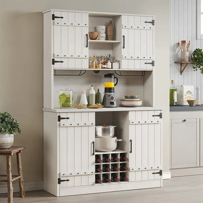 Farmhouse Kitchen Pantry Coffee Bar With Drawers And Wine Rack With Adjustable Shelves