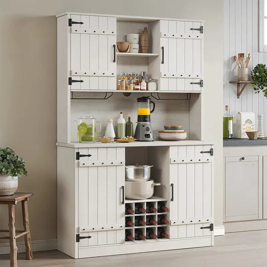 Farmhouse Kitchen Pantry Coffee Bar With Drawers And Wine Rack With Adjustable Shelves