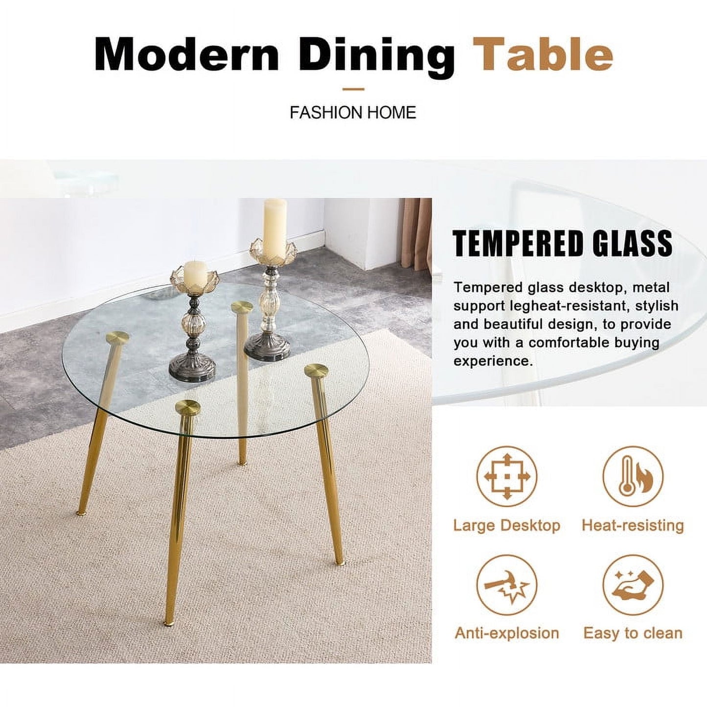 5-Piece Round Glass Dining Set for 4