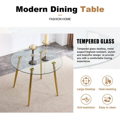 5-Piece Round Glass Dining Set for 4