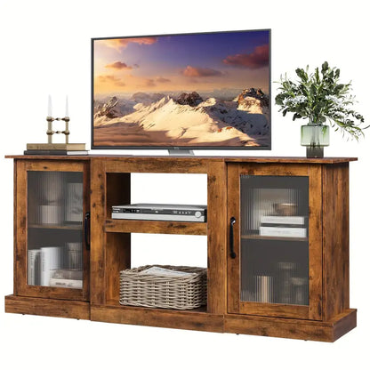 Retro TV Stand for 65 Inch TV, TV Console Cabinet with Storage, Open Shelves Entertainment Center for Living Room.