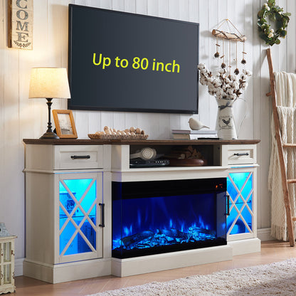 3-Sided Glass Farmhouse Fireplace TV Stand For TVs Up To 80''