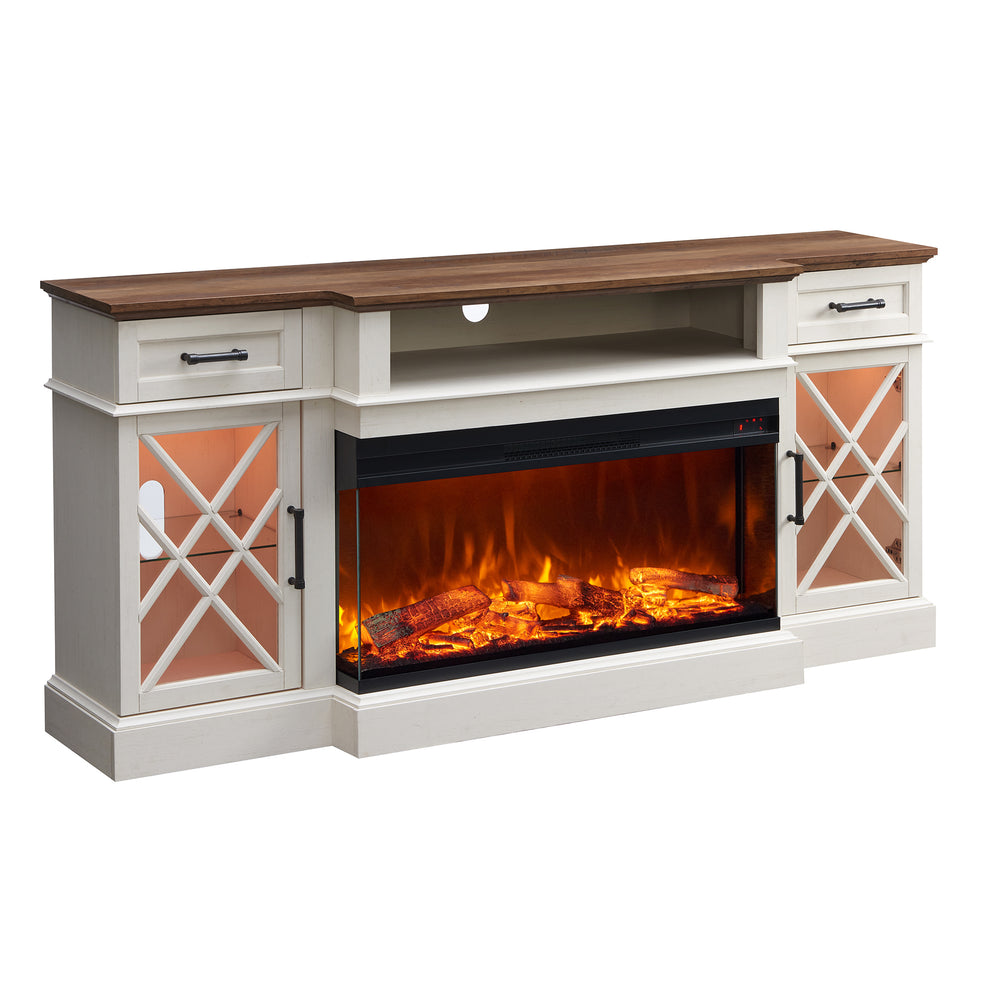 3-Sided Glass Farmhouse Fireplace TV Stand For TVs Up To 80''