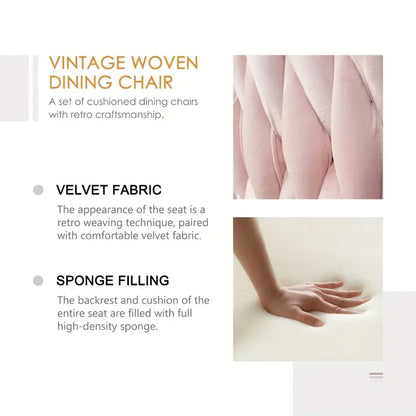 Velvet Dining Chairs Set Of 4, Woven Upholstered Dining Chairs With Golden Metal Legs,