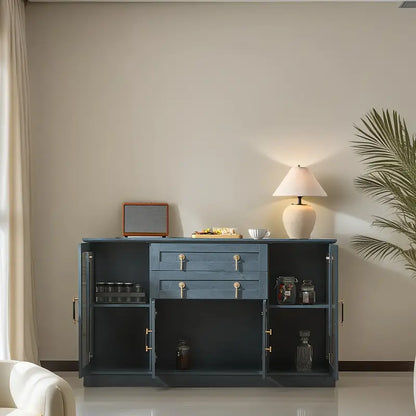 Large Sideboard Cabinet With Glass Doors, Modern Buffet Cabinet With Adjustable Shelves And Drawers