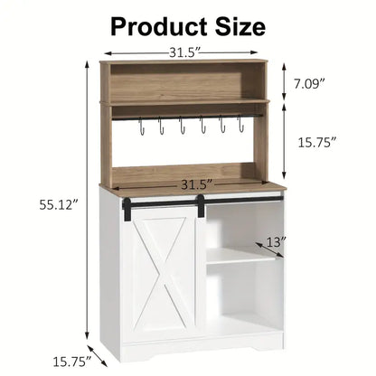 Coffee Bar Cabinet, Indoor Sideboard with 3 Tiers Of Storage And 6 Hook
