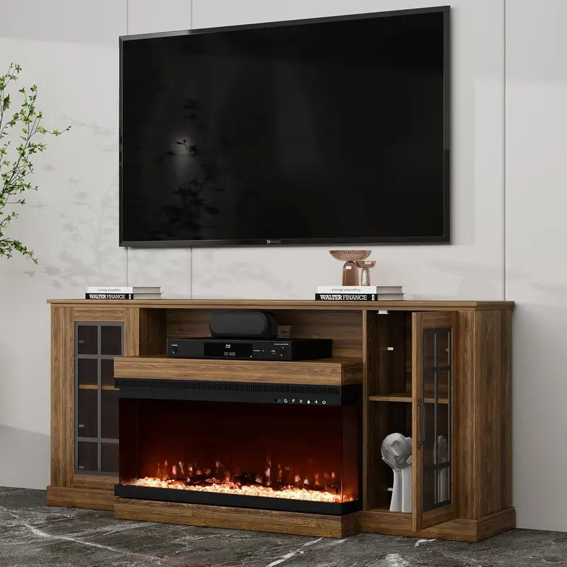 OYEROL 70 Farmhouse Fireplace TV Stand with 36 Electric Fireplace