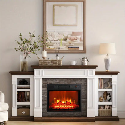 72" Electric Fireplace with Mantel, Modern Fireplace TV Stand for TVs Up to 80"
